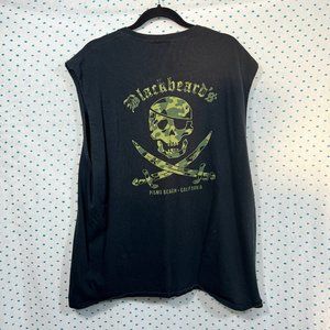 Blackbeards Pismo Beach, CA Black Camo Skull Crewneck Tank